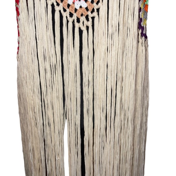 Women’s Boho Granny Square Bathing Suit Cover Up Multi Color Long Fringe NWOT - Picture 3 of 8